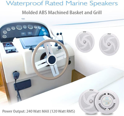 Pyle Marine Speakers - 6.5 Inch 2 Way Waterproof and Weather Resistant Outdoor Audio Stereo Sound Sy