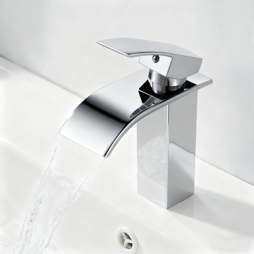 kisimixer Wasserhahn Bad Wasserfall, Waschtischarmatur mit Auslauf Höhe 105 mm, Einhebelmischer Bade