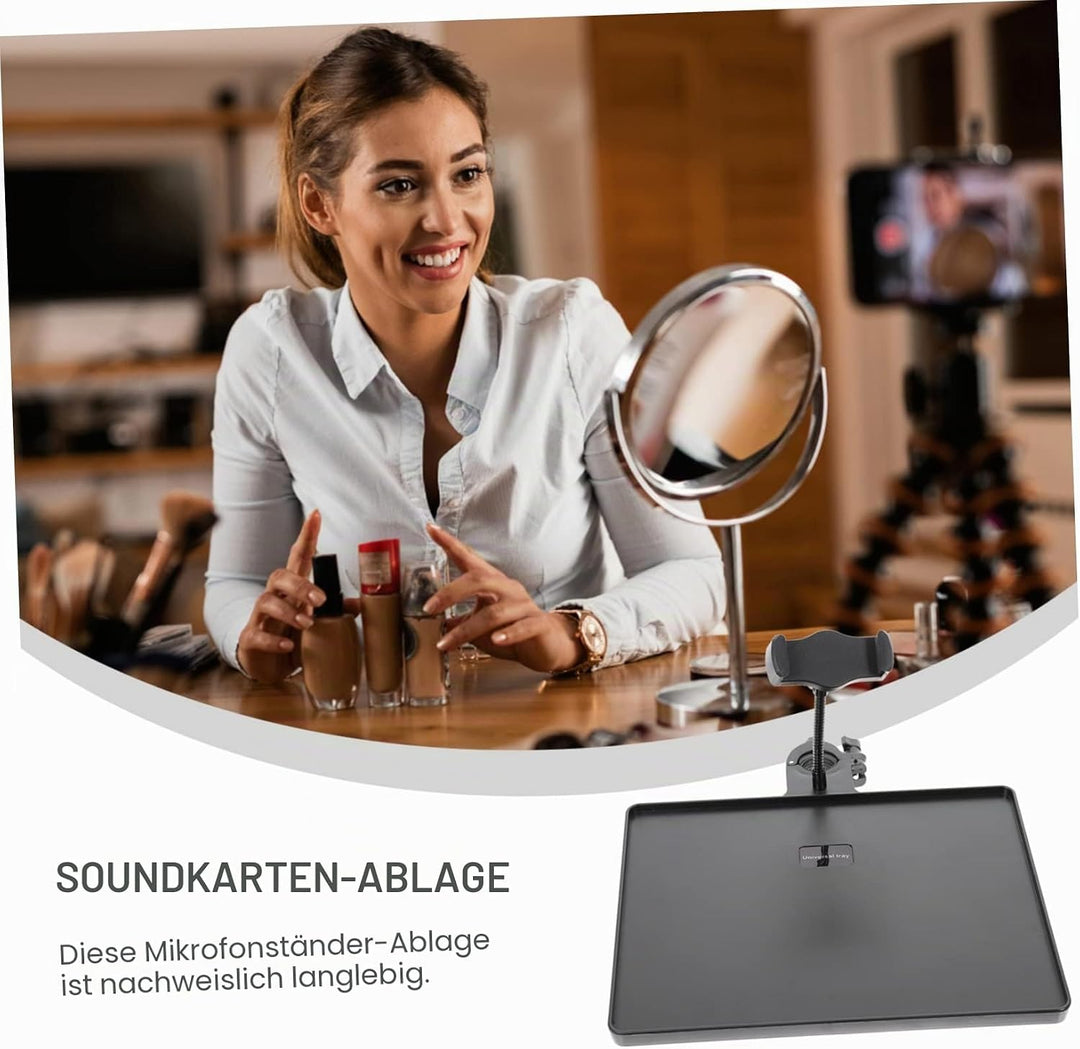 MILISTEN Mikrofonständer Tray Halter mit Handyhalterung, Universal Soundkartenfach, Mikrofonständer,