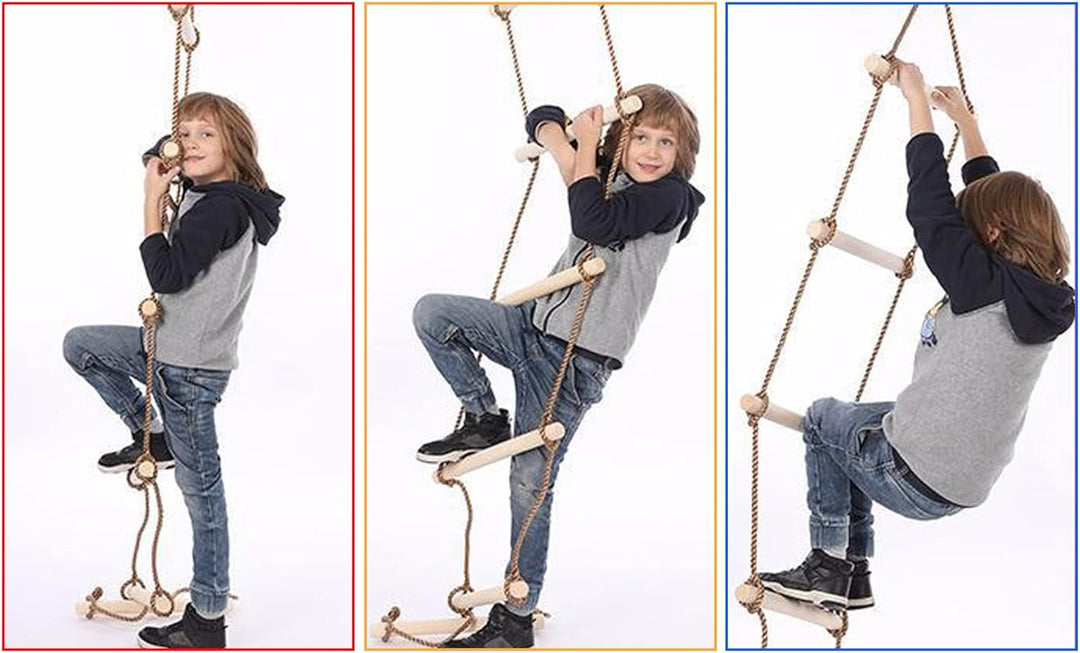 Kletterleiter Strickleiter Kinder Holz, Multifunktions Trapeze Schaukel, Holzschaukel mit 6 Sprossen