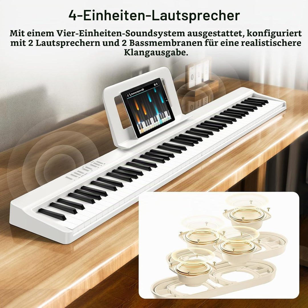 TERENCE E Piano 88 Tasten Weiss, Keyboard Piano mit Halbgewichtet, Faltbares Klavier mit Aufnahme un