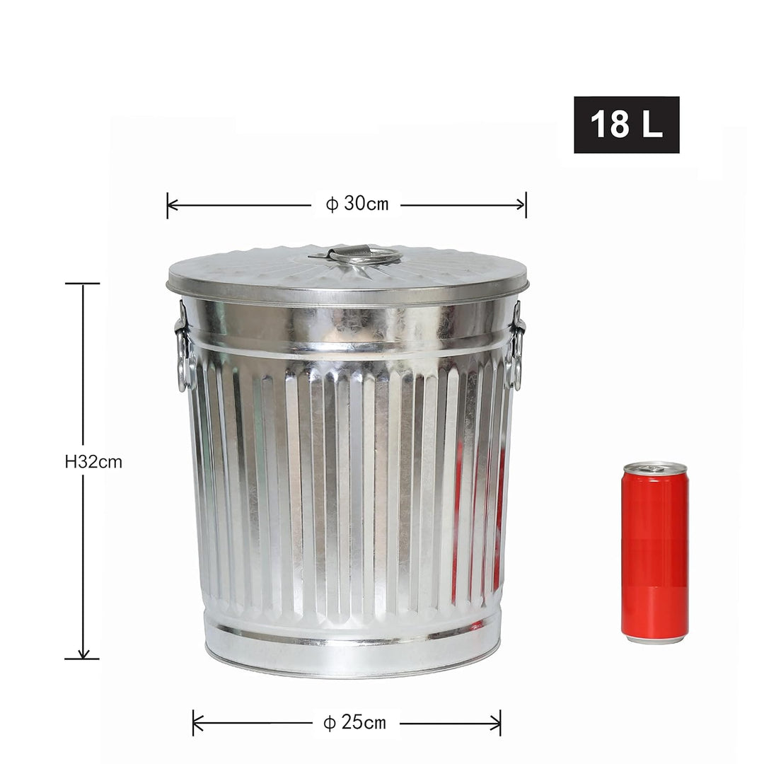 Jinfa 4er-Set Retrodesign verzinkter Metalleimer mit Griffen und Deckel + 5 Müllbeutel | Zink | 18L
