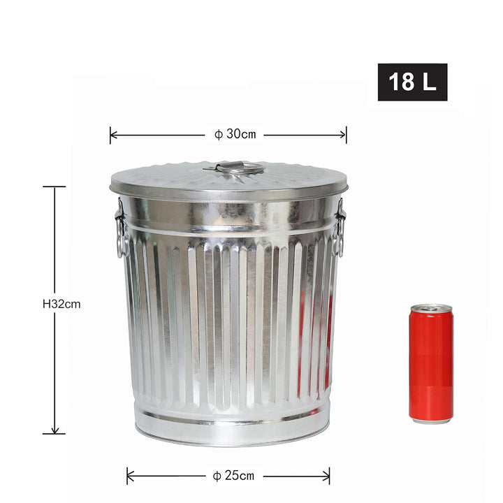 Jinfa 4er-Set Retrodesign verzinkter Metalleimer mit Griffen und Deckel + 5 Müllbeutel | Zink | 18L