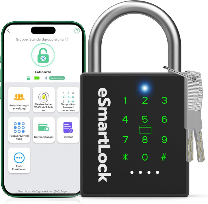 Eseesmart Smart Zahlenschloss Vorhängeschloss, Bluetooth Schloss mit Zahlencode RFID, Wetterfestes G