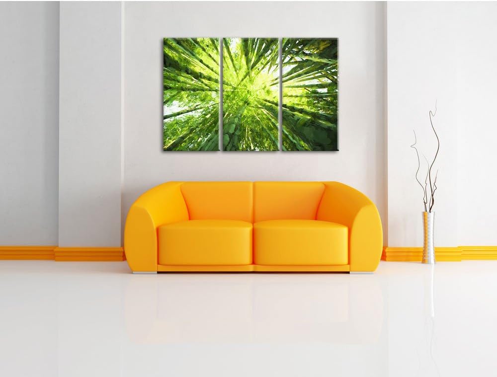 Pixxprint Grüner Bambus Kunst / 3-Teilig/Gesamtmass 120cm Leinwandbild bespannt auf Holzrahmen/Wandb