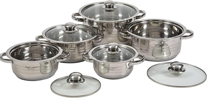 Edelstahl Topfset 5-teilig mit Glasdeckel und Messskala | Induktionsgeeignetes Kochtopfset aus Edels