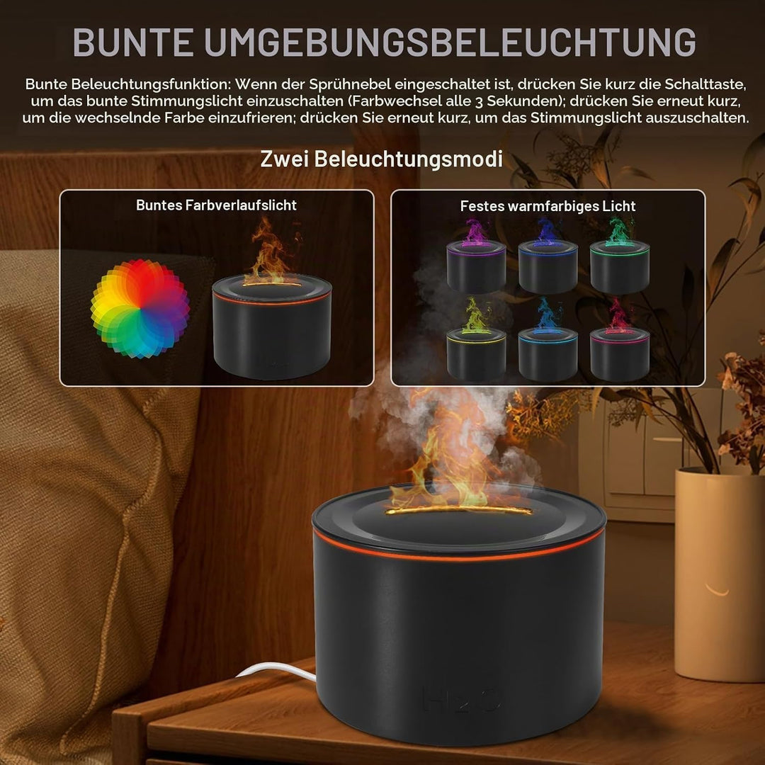 Vulkan Luftbefeuchter Flammen Aroma Diffusor: 160ml Ätherisches Öl Diffuser 7 Farbwechsel-Flammeneff