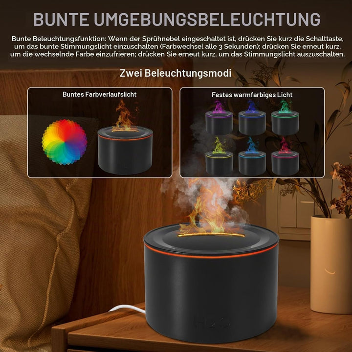 Vulkan Luftbefeuchter Flammen Aroma Diffusor: 160ml Ätherisches Öl Diffuser 7 Farbwechsel-Flammeneff