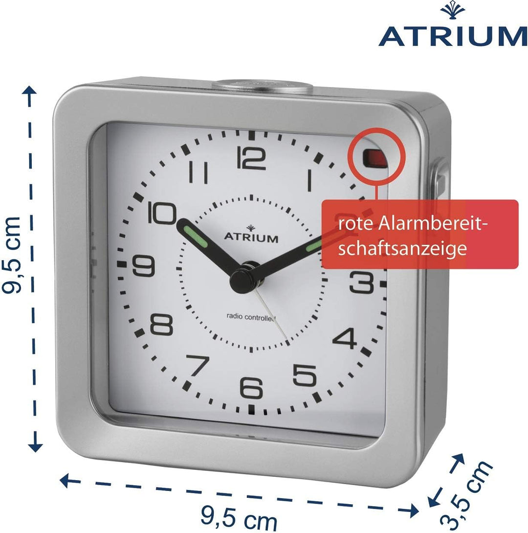 Atrium Funkwecker Analog Quarz ohne Ticken mit Licht und Snooze Leuchtzeiger Silber A660-19