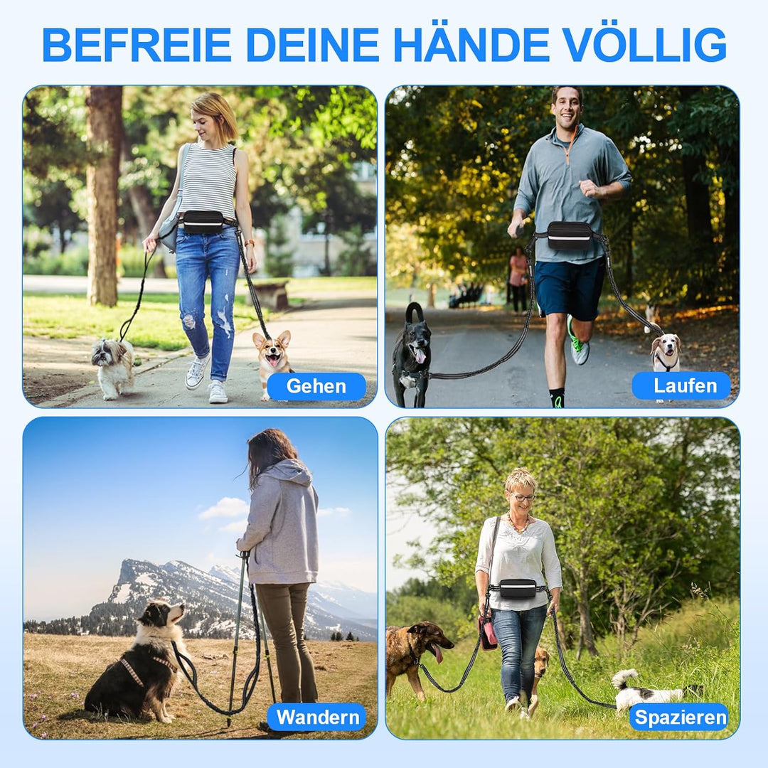 Philorn Joggingleine für 2 Hunde, Freihändig Laufleine für Hunde, Bauchgurt Hundeleine zum Joggen La