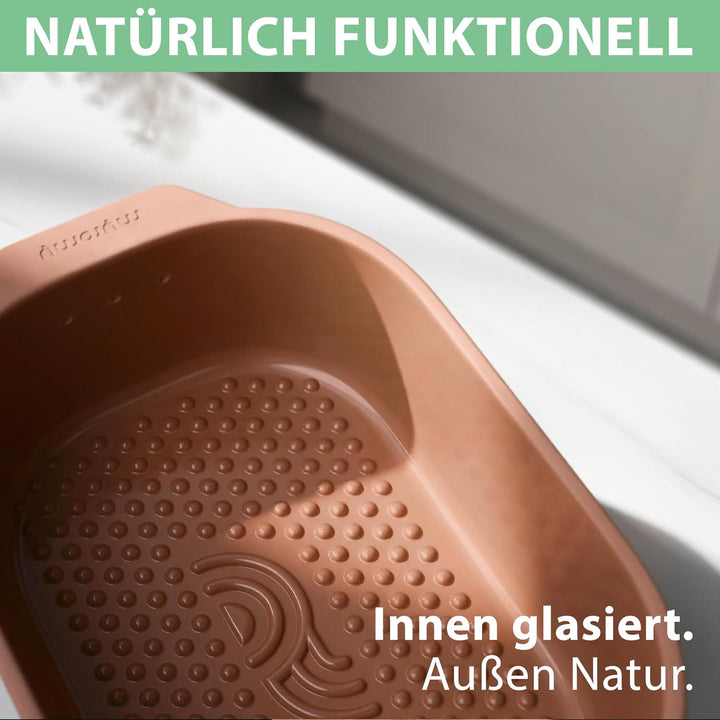 myromy® Brot-Frische-Topf – moderner Brottopf & Brotkasten aus Keramik Natur-Ton - atmungsaktiv & ge