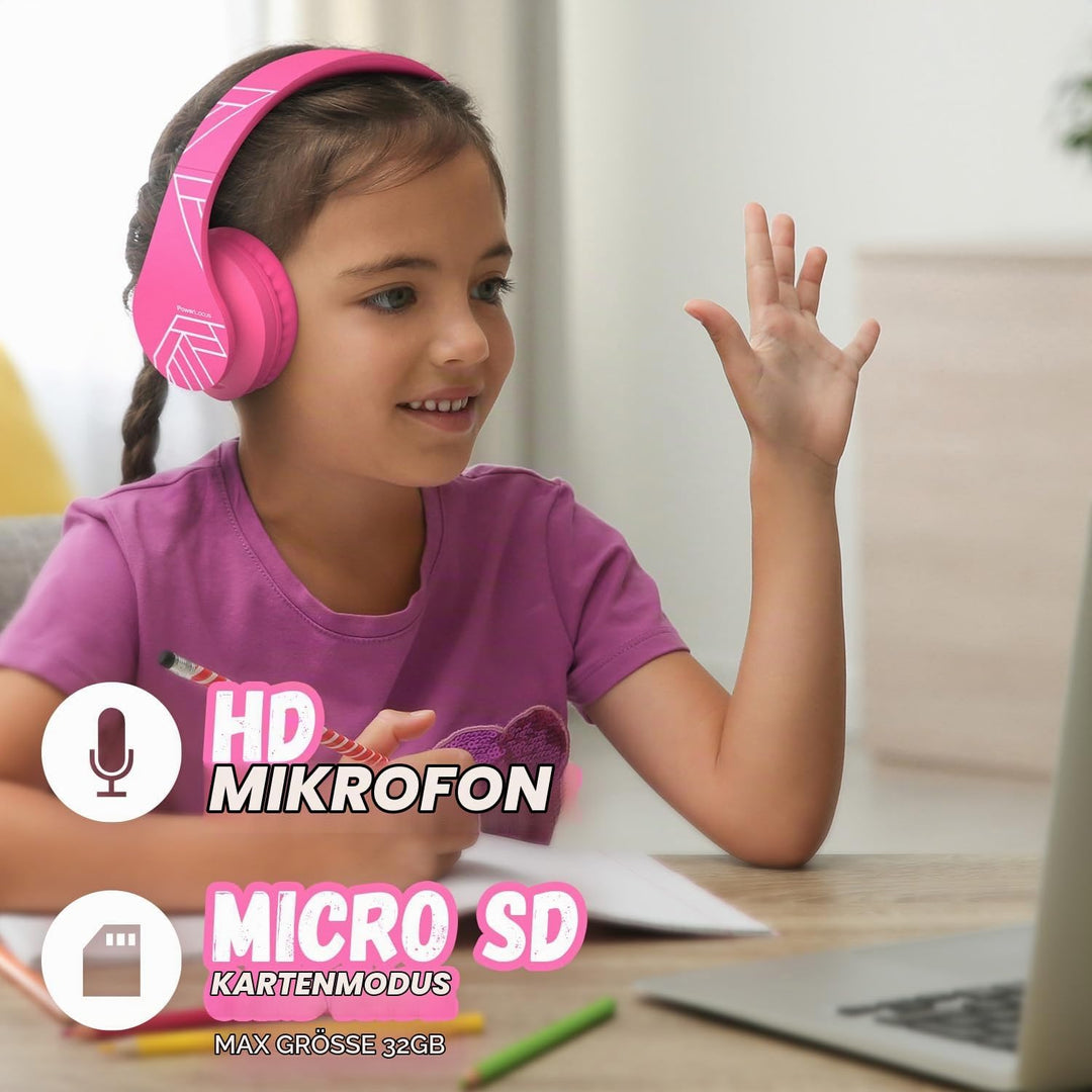 Kinder Kopfhörer, PowerLocus KinderKopfhörer Bluetooth mit 85dB Lautstärkebegrenzung, Faltbar mit Tr