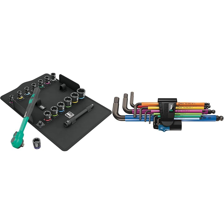 Wera 05005530001 8100 SB 12 Zyklop Comfort Knarrensatz & 05022210001 950/9 Hex-Plus Multicolour HF 1