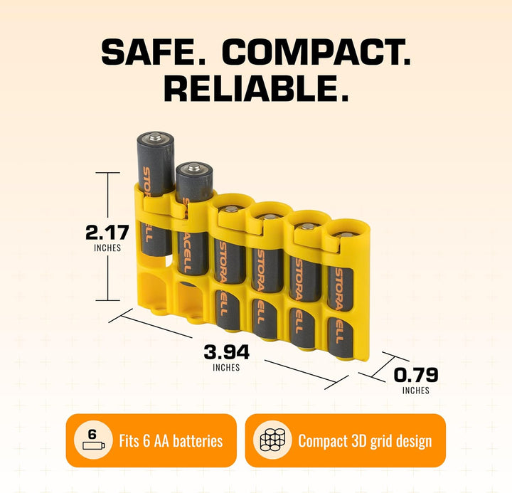 Storacell AA-Batterie-Aufbewahrungsbehälter (2er-Pack), gelb, hält 6 AA-Batterien (Nicht im Lieferum