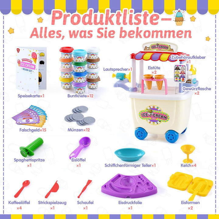PLAY Das Eiswagen Kinder Knete Set - DIY Knete Zubehör, Kinderknete Kitchen Creations mit Knetwerkze