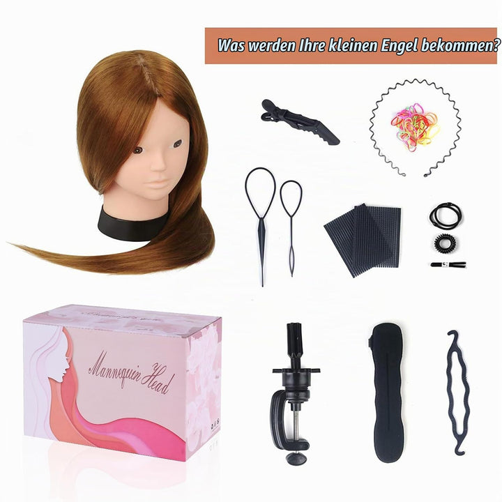 MYSWEETY 20” Übungskopf Frisierkopf Friseur 50% Echthaar Haar Perückenkopf Puppenkopf Übungskopf Fri