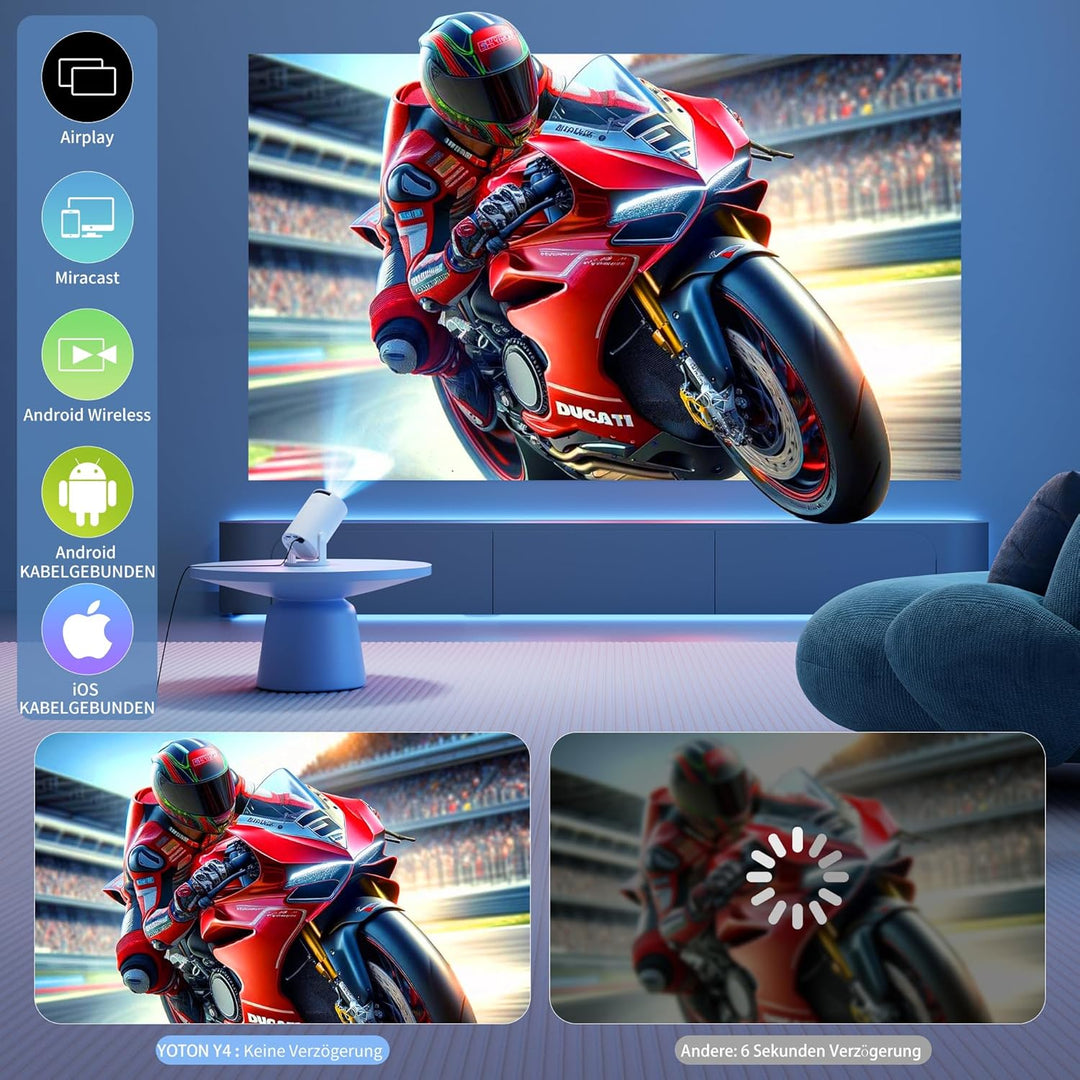 Beamer Bluetooth - YOTON 5G WiFi Mini Beamer Full HD WLAN, Native 1080P Projektor mit HDMI/AV/USB-Ei