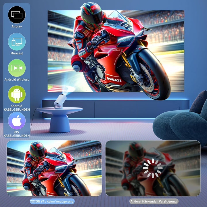 Beamer Bluetooth - YOTON 5G WiFi Mini Beamer Full HD WLAN, Native 1080P Projektor mit HDMI/AV/USB-Ei