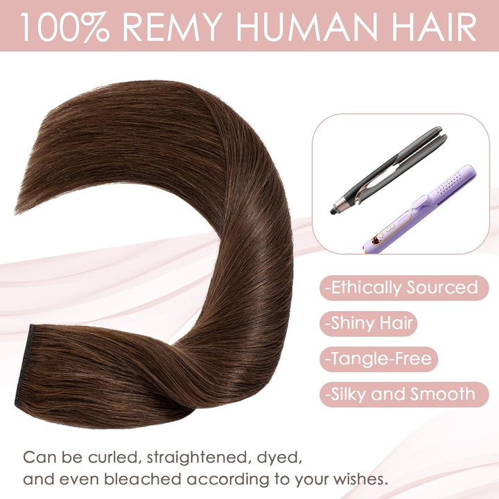 Silk-co Haarteile Echthaar Clip in Extensions Echthaar 1Pc 5Clips Haarverlängerung Weich Natürlich H