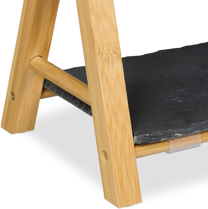 Relaxdays Etagere, 2 Etagen, mit Schieferplatten, HBT 27x32x17 cm, rustikaler Servierständer, Bambus