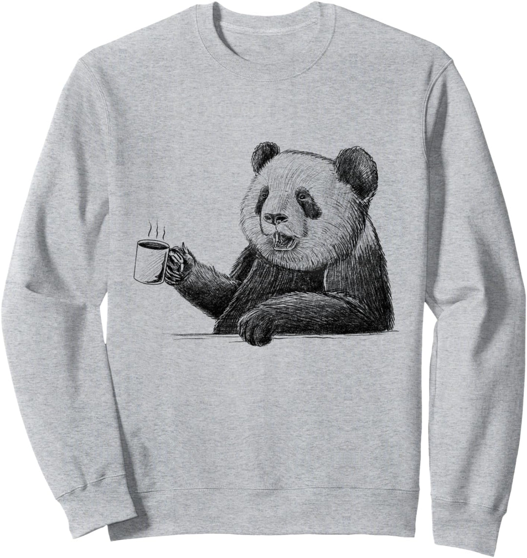 Panda Trinkkaffee Handgezeichneter Sweatshirt
