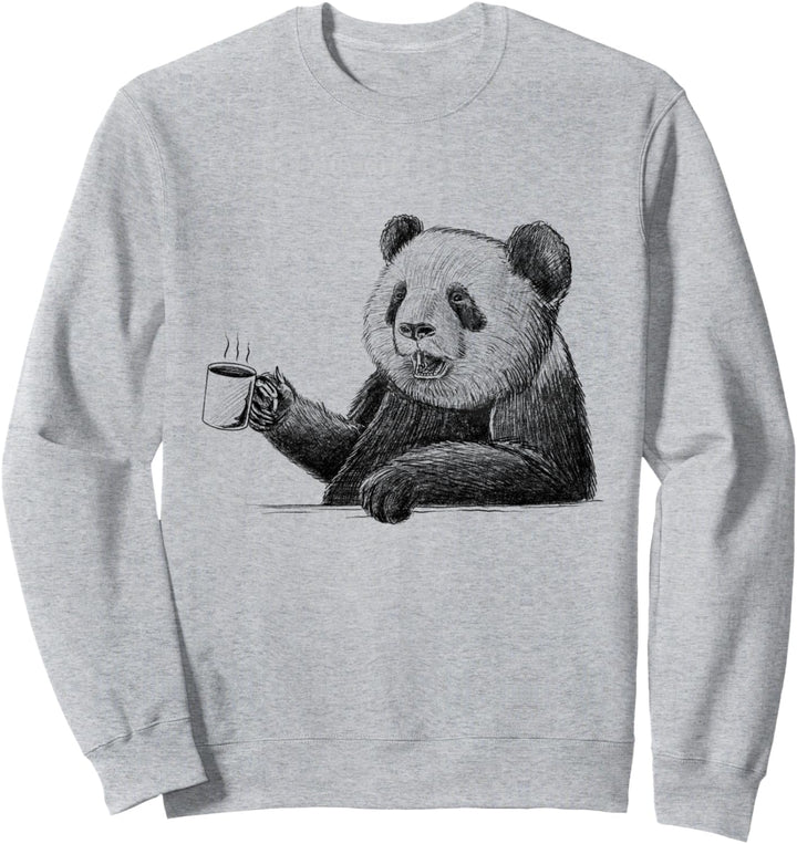 Panda Trinkkaffee Handgezeichneter Sweatshirt