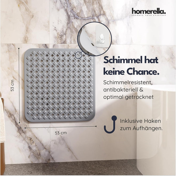 Homerella® Duschmatte rutschfest - 100% BPA frei - Inkl. 2 Haken zum Aufhängen 53x53cm - Antirutschm