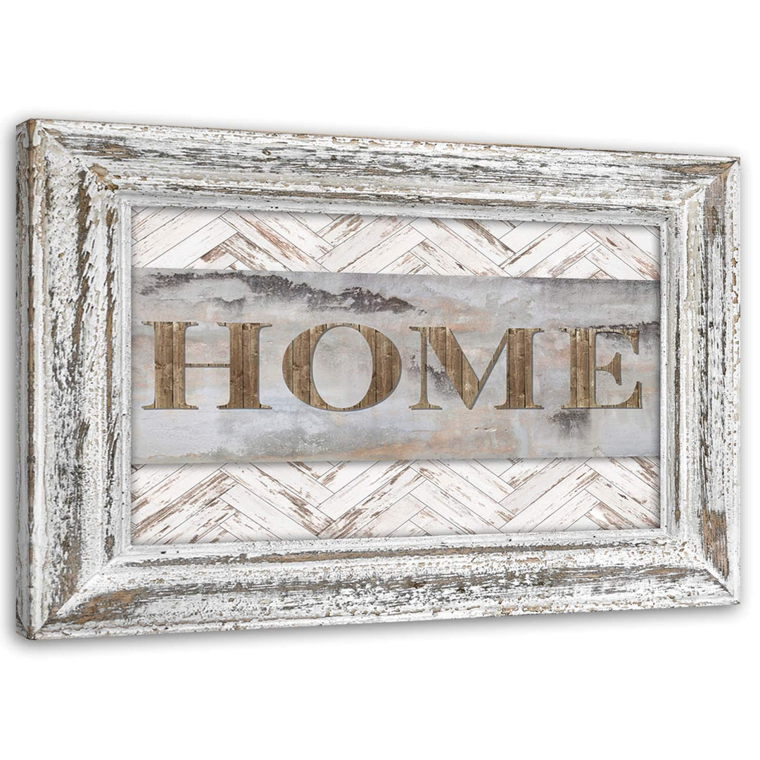 Leinwandbild XXL Home 120x80 cm Wandbild Kunst shabby chic Rahmen Illusion Beige 120x80 cm M15880, 1