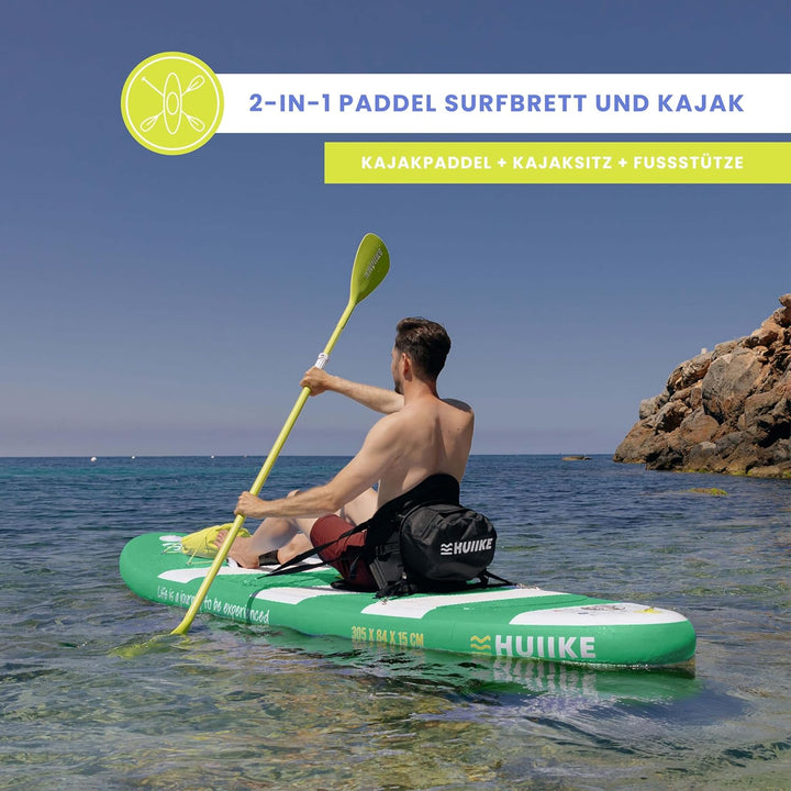 HUIIKE Stand Up Paddling Board mit Zubehör, Paddel, Finnen, Pumpe. Paddle Sup Board Aufblasbar Hohe