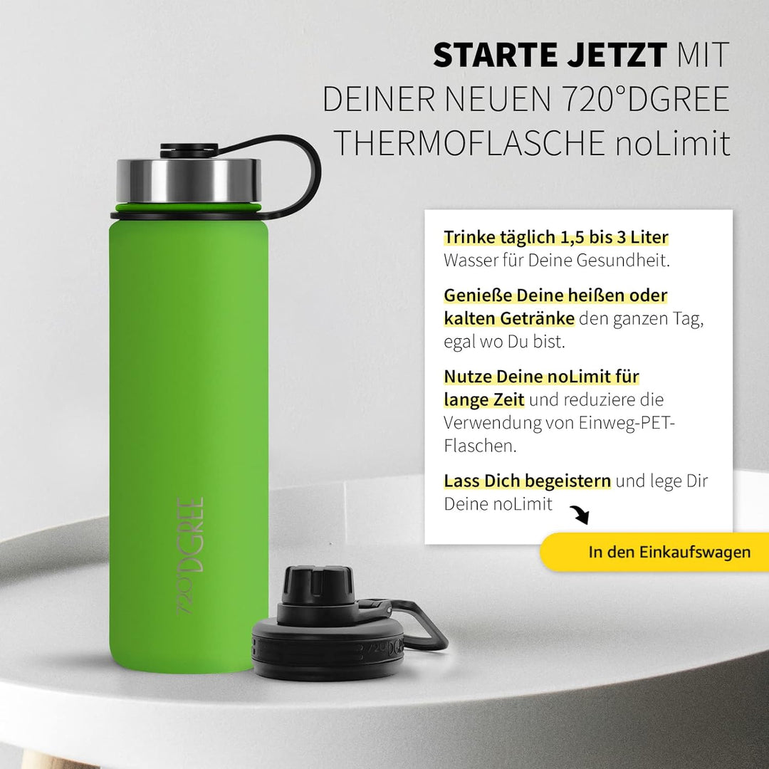 720°DGREE Edelstahl Trinkflasche “noLimit” – 1200ml - Auslaufsicher, Kohlensäure geeignet, BPA-Frei
