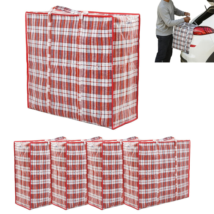 Jumbo Aufbewahrungstasche XXL 140L Kariert mit Reissverschluss – Verstautasche Bigbag PP-Gewebe Falt