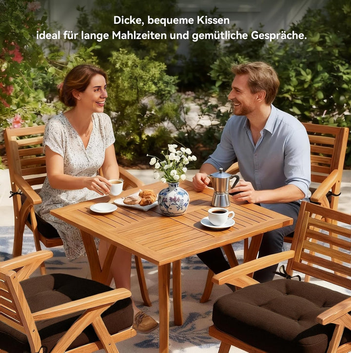 Codi Sitzkissen 40x40 cm 6er Set, 8cm Dicke Stuhlkissen Outdoor, Braun | Sitzauflage für Esszimmer,