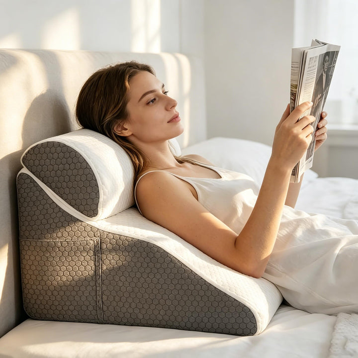 Lesekissen für Bett und Sofa, Gebogenes Keilkissen Bett mit Memory-Schaum, Ergonomisches Rückenlehne