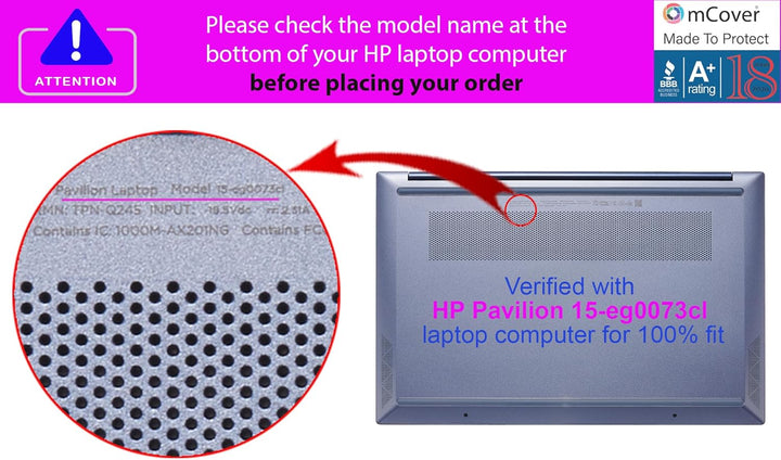 mCover Nur kompatibel mit 2020–2022 15,6 Zoll HP Pavilion 15-EGxxxx / 15-EHxxxx Serie Notebook PC (n