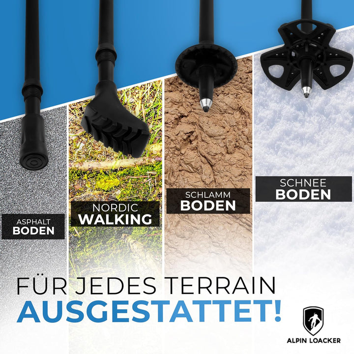Alpin Loacker Teleskop Wanderstöcke Carbon &amp; Aluminium mit Korkgriff I Leichte Nordic Walking Stöcke
