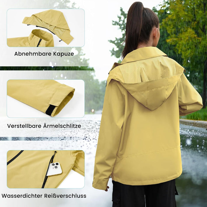PONCEAU Damen Wasserdicht Regenjacke Leichte Wasserdicht Outdoorjacke Atmungsaktiv & Winddicht, Vers