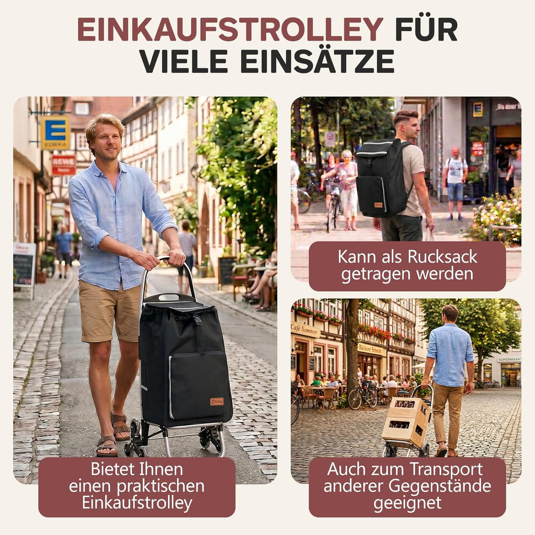Sekey Einkaufstrolley klappbar, 3-in-1 Einkaufswagen (Einkaufstrolley, Sackkarre & Rucksack), Leicht