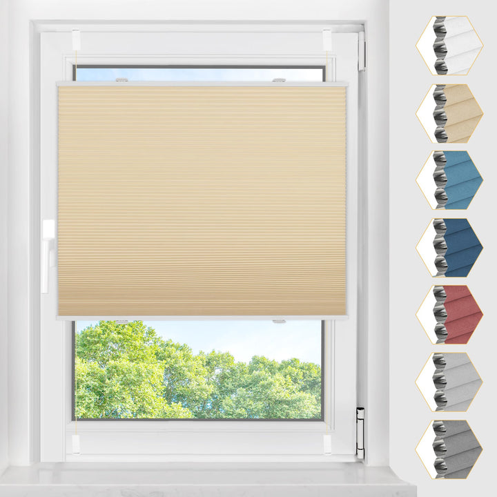 BelleMax Plissee Verdunklung Klemmfix Wabenplissee ohne Bohren Beige-Weiss 70x120cm(BxH), Thermo Ver