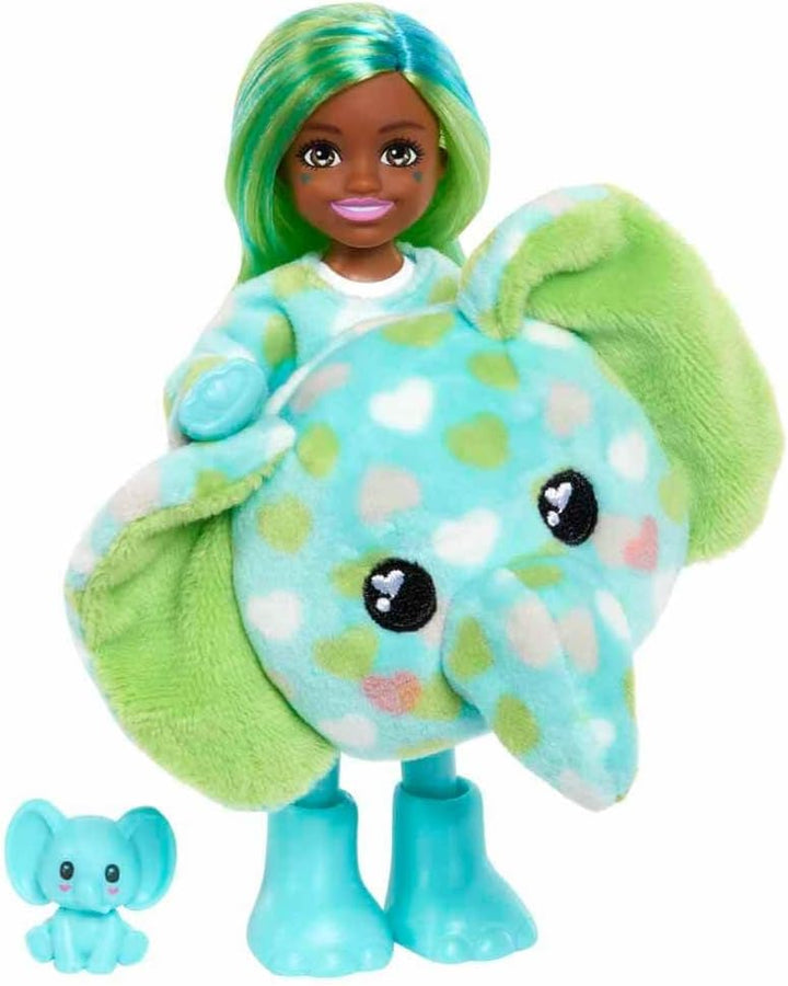 Barbie Chelsea Cutie Reveal Serie Dschungelfreunde, Kostüm enthüllt eine bewegliche Puppe mit Hausti