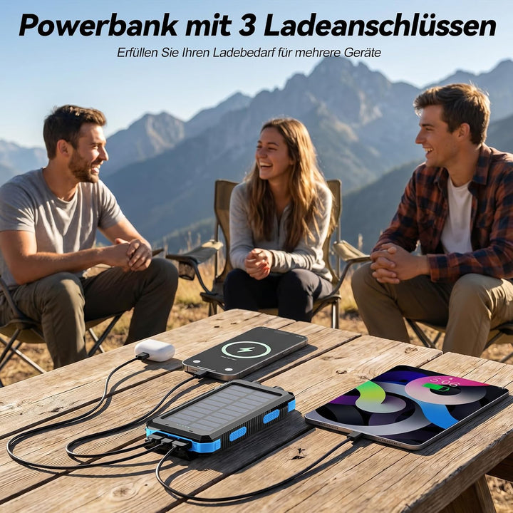 Vikeri Solar Powerbank 26800mAh, Powerbank Solar Wasserdichtes USB C Externer Akku mit 4 Outputs, Po
