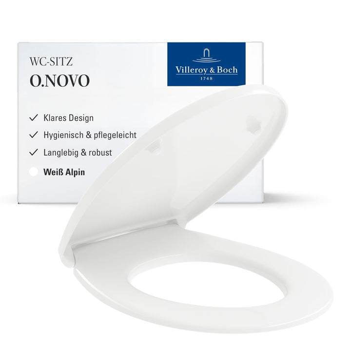 Villeroy & Boch WC-Sitz O.novo - Toilettendeckel Weiss im Semi Wrap-over Design aus robustem Duropla