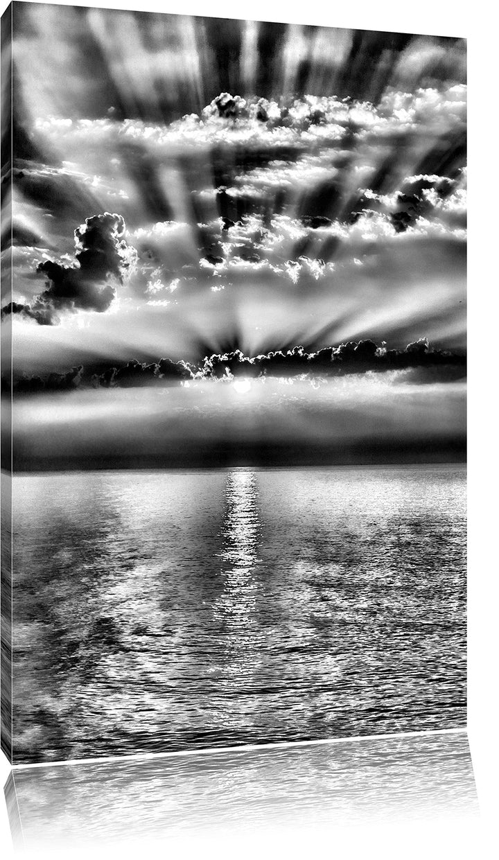 Pixxprint Monocrome, Meer im Sonnenaufgang, Format: 100x70 auf Leinwand, 100x70