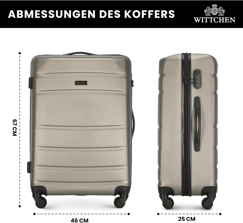 WITTCHEN Mittlerer Koffer Trolley Koffer Reisekoffer aus ABS Hartschalen Trolley 4 Rollen Kombinatio