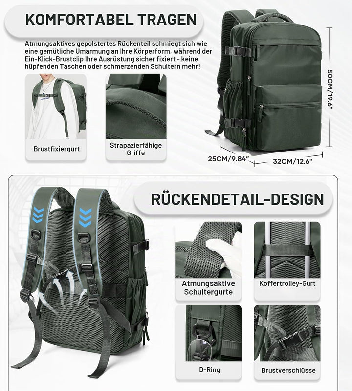 BOXSAM Vakuum Rucksack Handgepäck Airbag mit Pumpe Travel Vacuum Backpack Reisen Tagesrucksack Wasse