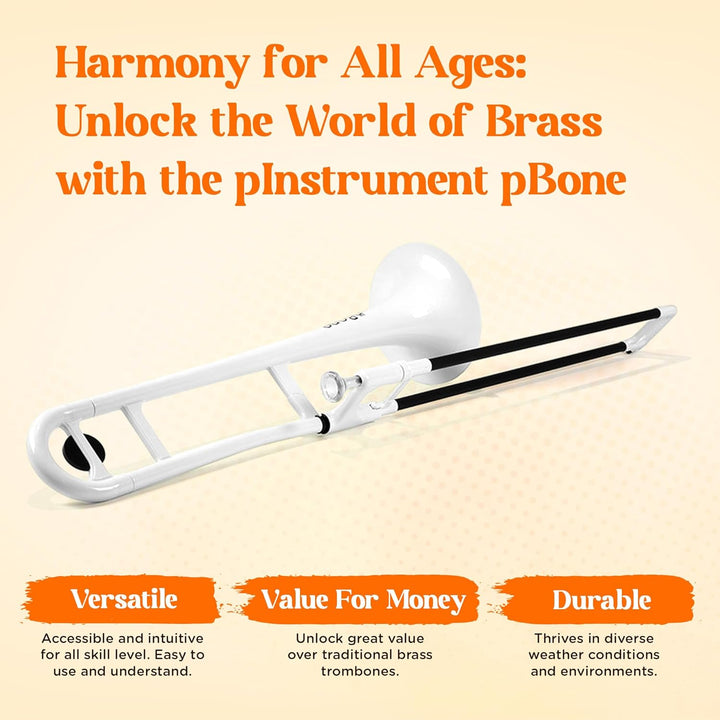 pBone Kunststoff Posaune weiss mit Tasche und Mundstück weiss Nur Instrument, weiss Nur Instrument