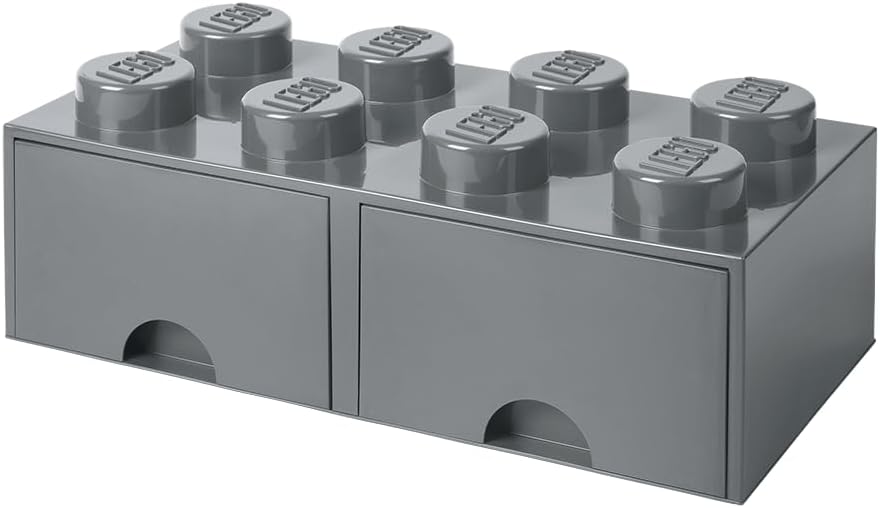 Room Copenhagen 40061754 Lego 8 Noppen, 2 Schubladen, stapelbare Box, 9,4 l, Dunkelgrau, 8 knoppen