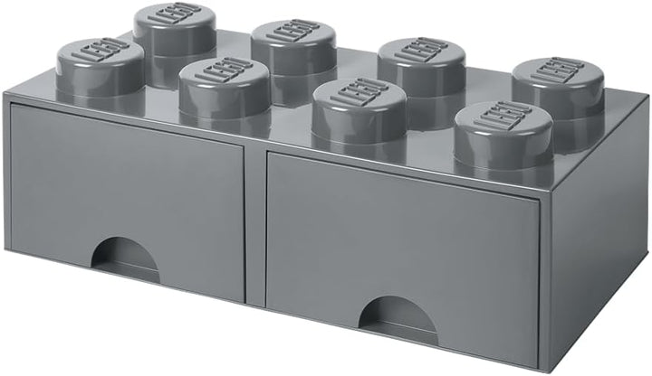 Room Copenhagen 40061754 Lego 8 Noppen, 2 Schubladen, stapelbare Box, 9,4 l, Dunkelgrau, 8 knoppen