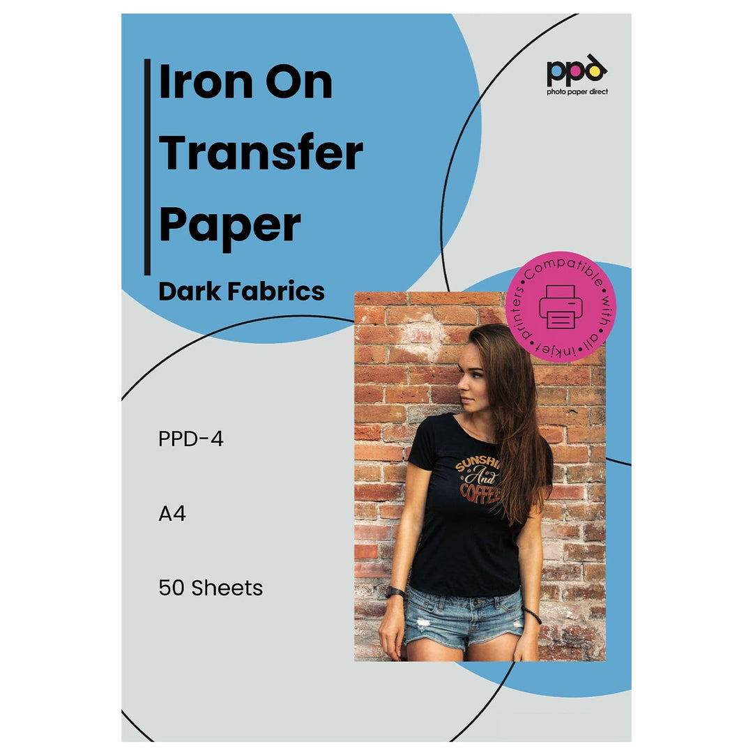 PPD 50xA4 Inkjet Premium Transferpapier für dunkles Textil, Bügeleisen und Transferpresse PPD-4-50