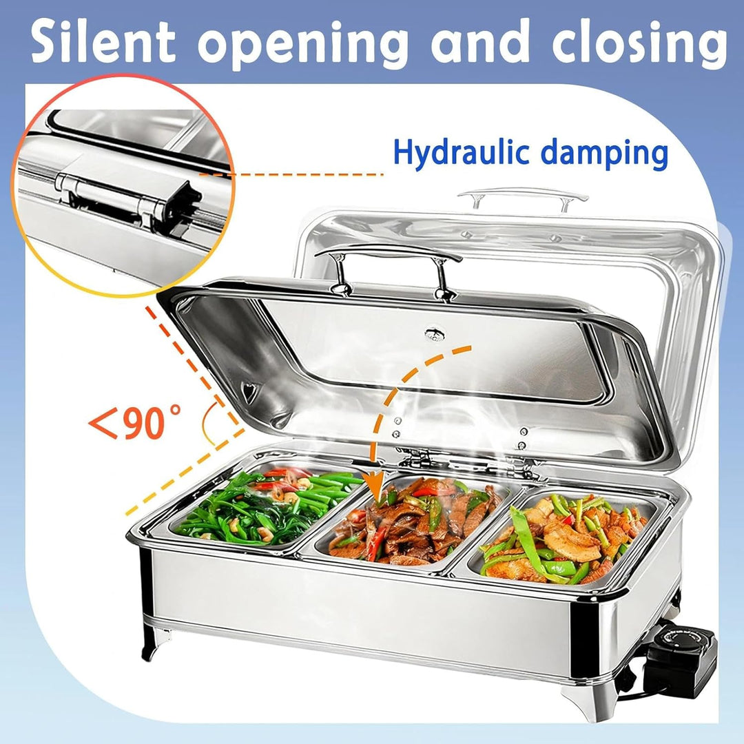 Chafing Dish Elektrisch 9L, Elektrische Speisewärmer Buffetwärmer mit Sichtbarem Glasdeckel, Kommerz