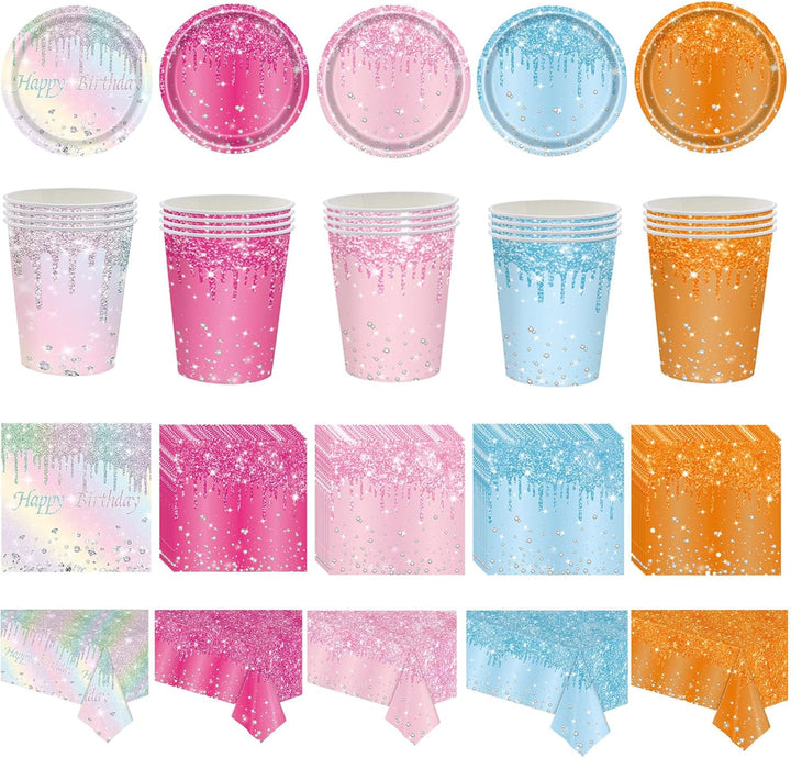 Roségold Partygeschirr,81 Stück Roségold Diamant Pappteller Set Pappteller, Pappbecher,Servietten un